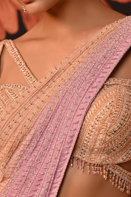 Shop Moledro Purple Lurex, Silk, Net Sequins, Lavender And Peach Hand Embroidered Saree Set Online at Aza Fashions Shop_Moledro_Purple Lurex, Silk, Net Sequins, Lavender And Peach Hand Embroidered Saree Set _Online_at_Aza_Fashions