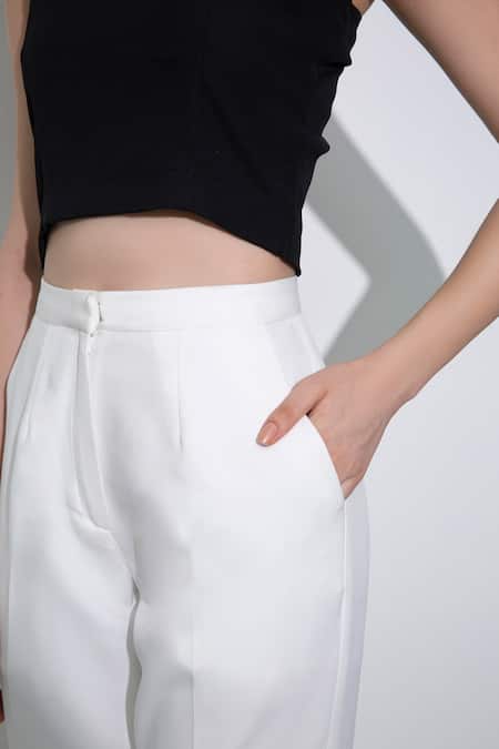 Pocketful Of Cherrie_White Crepe Straight Trouser_Online_at_Aza_Fashions