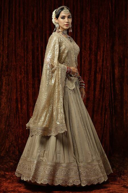 Shikhar Sharma Gold Lehenga And Blouse Silk Chanderi Embroidered Gota & Dori Work Bridal Set at Aza Fashions Shikhar Sharma_Gold Lehenga And Blouse Silk Chanderi Embroidered Gota & Dori Work Bridal Set _at_Aza_Fashions