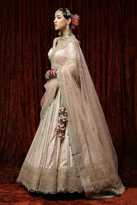 Shikhar Sharma_Pink Lehenga Cotton Shimmer Chanderi Gulabi Tara Chhadee Bridal Set _at_Aza_Fashions