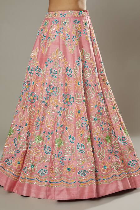 I Am Design_Pink Raw , Organza Floral Candy Floss Embroidered Bridal Lehenga Set _at_Aza_Fashions