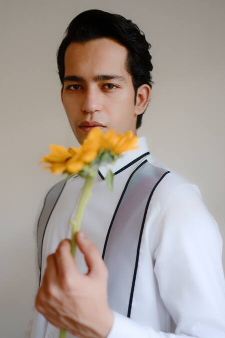 Buy_Lacquer Embassy_White Cotton Piping Striped Print Designer Shirt 