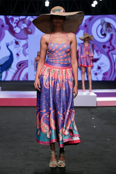 Limerick By Abirr N' Nanki_Multi Color Silk Dixie Placement Print Skirt _at_Aza_Fashions