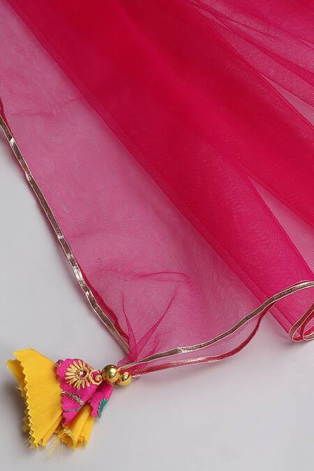 Byb Premium_Yellow Cotton, Silk, Chiffon Pom-poms, Embroidery, Tassels Kurta Salwar Set _at_Aza_Fashions