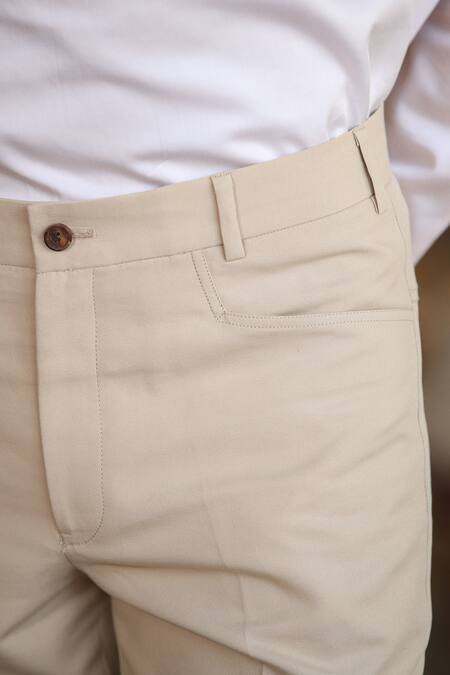 Shop_Raw & Rustic by Niti Bothra_Beige Cotton Solid Handcrafted Jeans _Online_at_Aza_Fashions