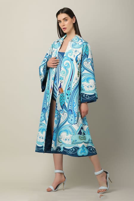 Shop_Limerick By Abirr N' Nanki_Multi Color Crepe Embroidery Collared Valentia Long Printed Jacket _Online_at_Aza_Fashions
