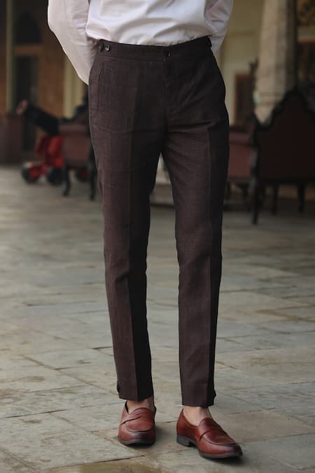 Buy_Raw & Rustic By Niti Bothra_Brown Linen Solid Handcrafted Straight Pant 
