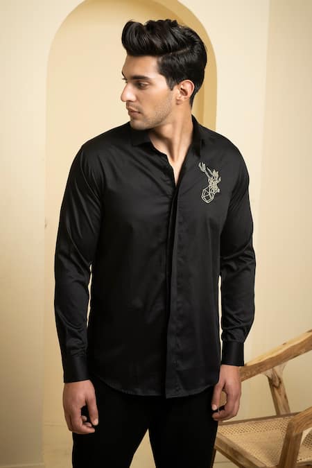 Buy_Hilo Design_Black Gingham Embroidery Perto Reindeer Shirt 
