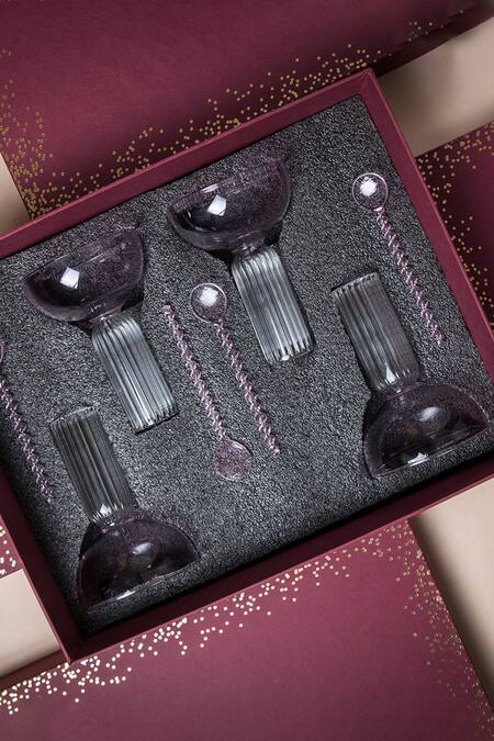 The Table Fable_White Glass Roseate Dessert Bowl And Spoon Gift Box_at_Aza_Fashions