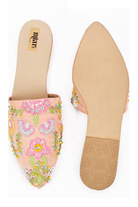 Miar Designs_Peach Zehra Embroidered Mules_at_Aza_Fashions