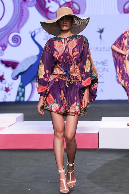 Limerick By Abirr N' Nanki Multi Color Crepe Embroidery Round Neck Chantae Placement Print Top at Aza Fashions Limerick By Abirr N' Nanki_Multi Color Crepe Embroidery Round Neck Chantae Placement Print Top _at_Aza_Fashions