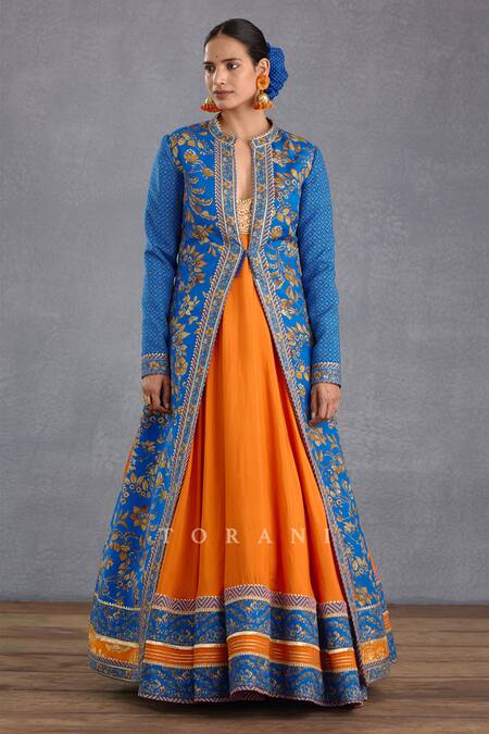 Torani Blue Silk Gota Patti, Embroidery Round Rang Palaash Raabia Anarkali With Jacket at Aza Fashions Torani_Blue Silk Gota Patti, Embroidery Round Rang Palaash Raabia Anarkali With Jacket _at_Aza_Fashions