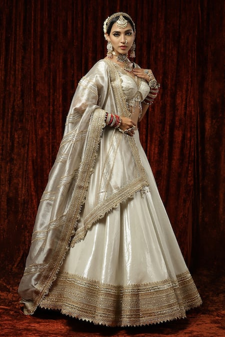 Shikhar Sharma Silver Net, Tissue, Chanderi Beads, Chandni Gota And Zari Bridal Lehenga Set at Aza Fashions Shikhar Sharma_Silver Net, Tissue, Chanderi Beads, Chandni Gota And Zari Bridal Lehenga Set _at_Aza_Fashions