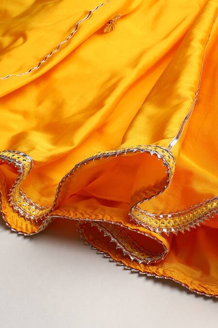 Byb Premium_Yellow Cotton, Silk, Acrylic Mirrors, Embroidery Blouse Skirt Set _at_Aza_Fashions