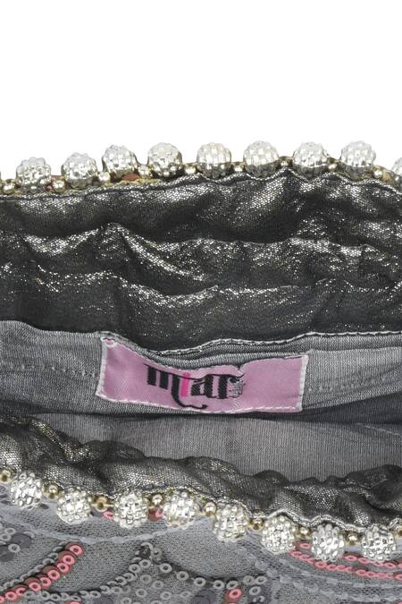 Miar Designs_Grey Sequins Gazal Hand Embroidered Potli Bag_at_Aza_Fashions