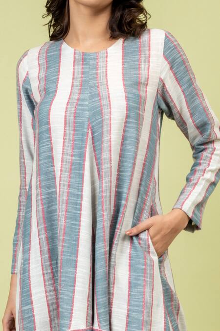Doodlage_Multi Color Cotton Round Neck Jill Striped And Flared Dress_at_Aza_Fashions