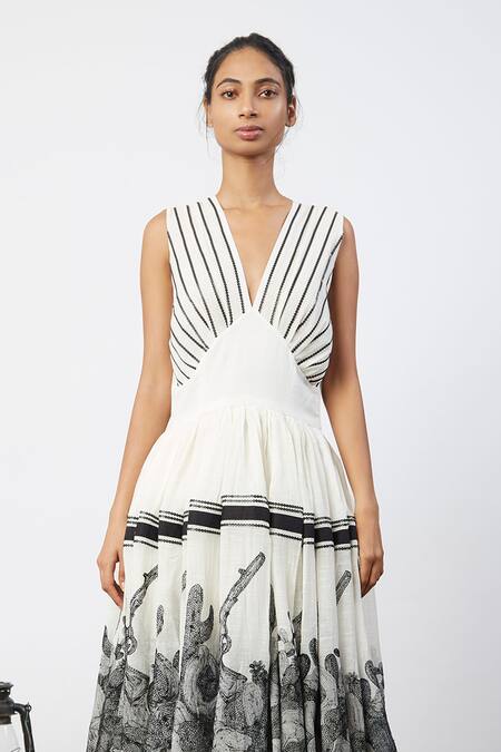 Mohammed Mazhar White Cotton Embroidered Layered Dress