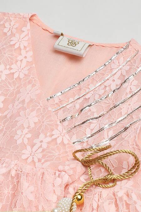 Shop_Byb Premium_Peach Viscose, Cotton, Chiffon Embroidery, Tassels, Asymmetric Kurta Sharara Set _Online_at_Aza_Fashions