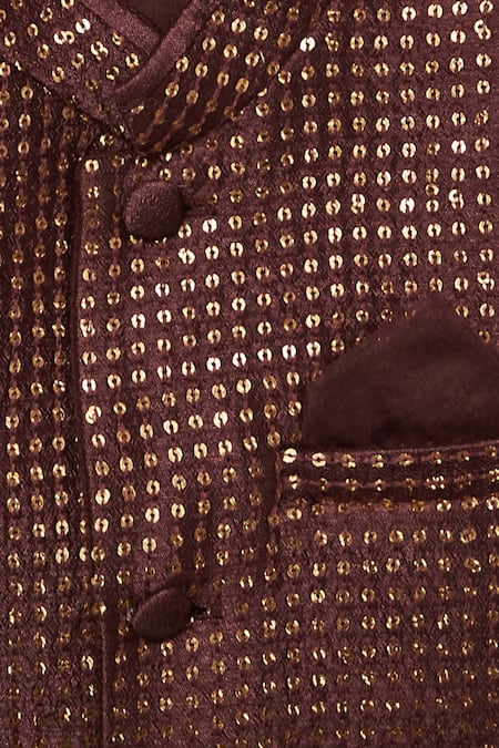 Buy All Boy Couture Maroon Cotton, Silk Sequins, Embroidery Bundi Kurta Set Online at Aza Fashions Buy_All Boy Couture_Maroon Cotton, Silk Sequins, Embroidery Bundi Kurta Set _Online_at_Aza_Fashions