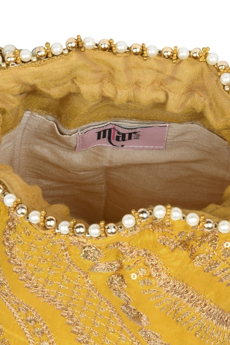 Miar Designs_Yellow Sequin Aadhya Silk Embroidered Potli Bag_at_Aza_Fashions