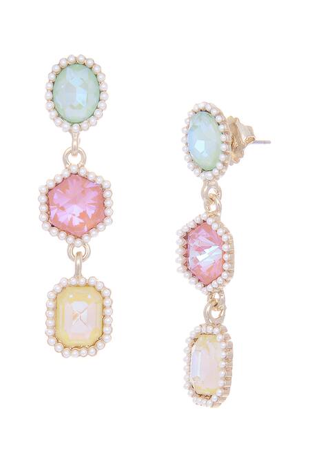 Buy_Ishhaara_Multi Color Crystals Dangler Stone Embellished Earrings 