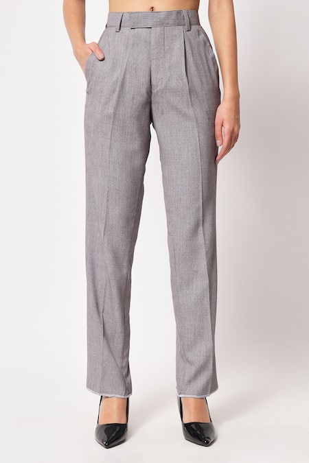 Soniya G Grey Satin, Suede Notch Lapel Collar Blazer And Pant Set Online at Aza Fashions Soniya G_Grey Satin, Suede Notch Lapel Collar Blazer And Pant Set _Online_at_Aza_Fashions