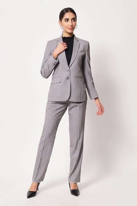 Buy Soniya G Grey Satin, Suede Notch Lapel Collar Blazer And Pant Set Online at Aza Fashions Buy_Soniya G_Grey Satin, Suede Notch Lapel Collar Blazer And Pant Set _Online_at_Aza_Fashions