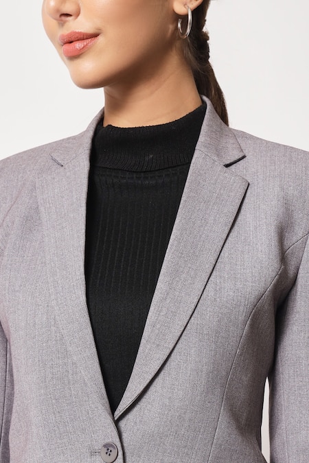 Soniya G Grey Satin, Suede Notch Lapel Collar Blazer And Pant Set at Aza Fashions Soniya G_Grey Satin, Suede Notch Lapel Collar Blazer And Pant Set _at_Aza_Fashions