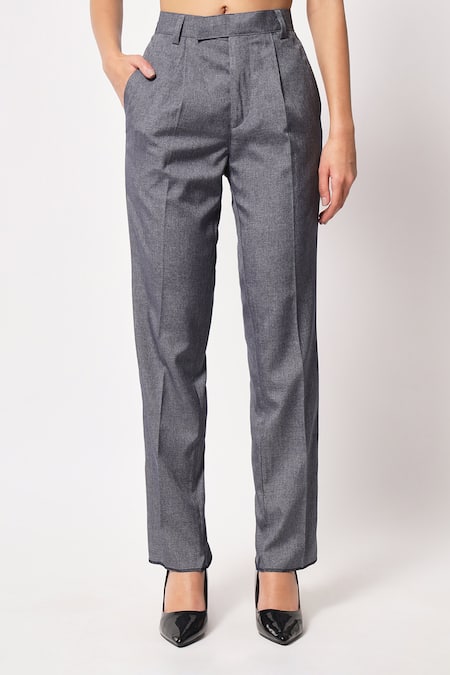 Buy_Soniya G_Grey Satin Button Down Blazer And Pant Set _Online_at_Aza_Fashions