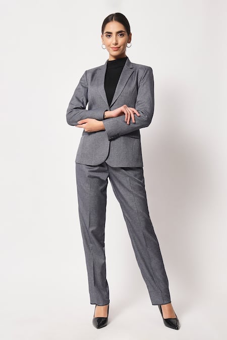 Shop_Soniya G_Grey Satin Button Down Blazer And Pant Set _Online_at_Aza_Fashions