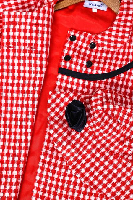 Buy_Pankhuri By Priyanka_Red Flannel Checkered Pattern Blazer With Hat _Online_at_Aza_Fashions