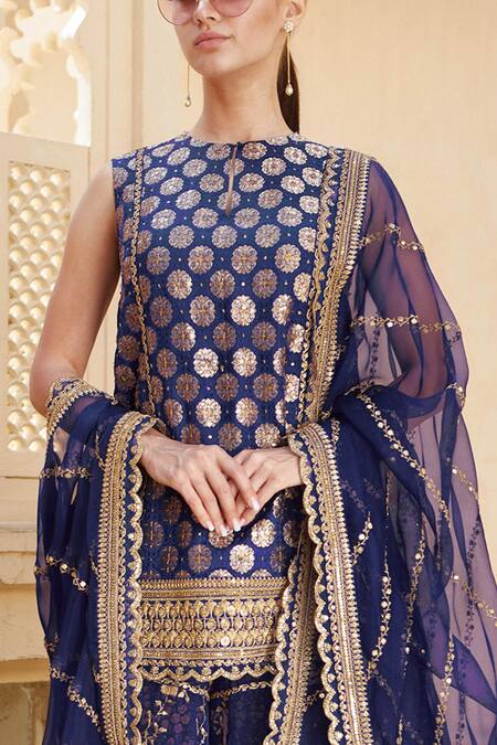 Sabyasachi_Embroidered Kurta Sharara Set (with Sleeves)_Online_at_Aza_Fashions