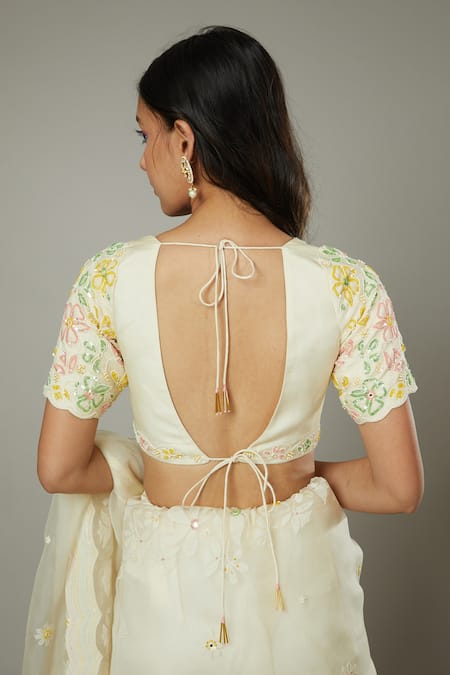 Shop I Am Design Ivory Raw , Organza Floral French Vanilla Embroidered Saree Set Online at Aza Fashions Shop_I Am Design_Ivory Raw , Organza Floral French Vanilla Embroidered Saree Set _Online_at_Aza_Fashions