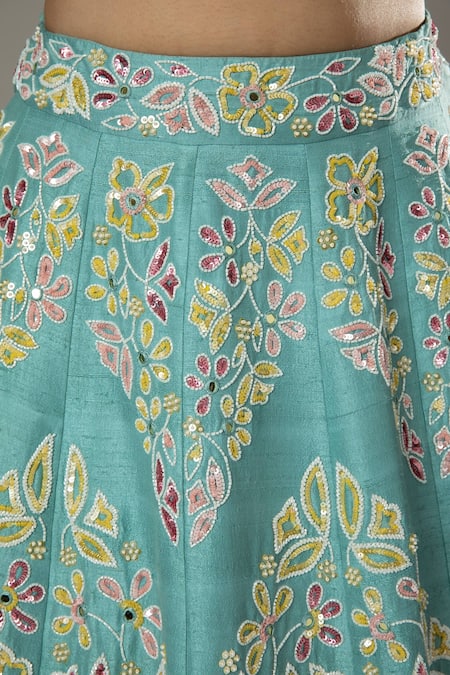I Am Design_Blue Raw , Organza Peppermint Candy Embroidered Bridal Lehenga Set _at_Aza_Fashions
