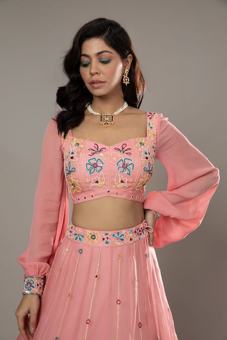 I Am Design Pink Raw , Organza Candy Floss Hand Embroidered Bridal Lehenga Set at Aza Fashions I Am Design_Pink Raw , Organza Candy Floss Hand Embroidered Bridal Lehenga Set _at_Aza_Fashions