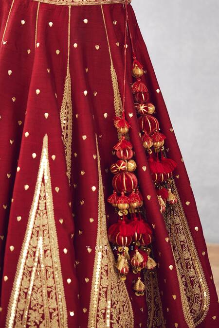 Torani_Red Dupatta Butterfly Net, Lehenga And Blouse Raw Sindoori Suhani Bridal Set _at_Aza_Fashions
