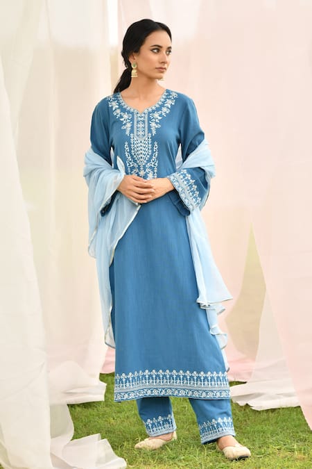 Seher Jaipur Jiya Floral Embroidered Kurta Pant Set 