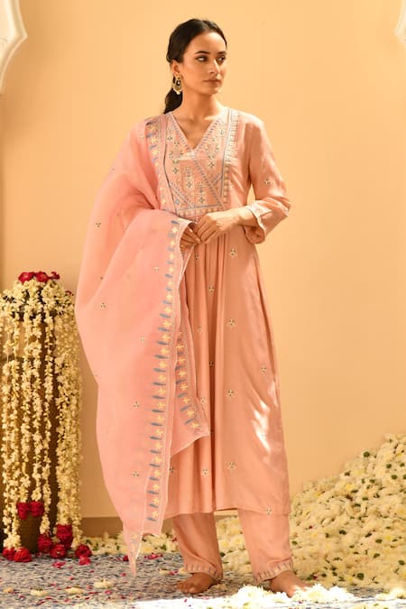Seher Jaipur Ruhani Gathered Embroidered Kurta Set 