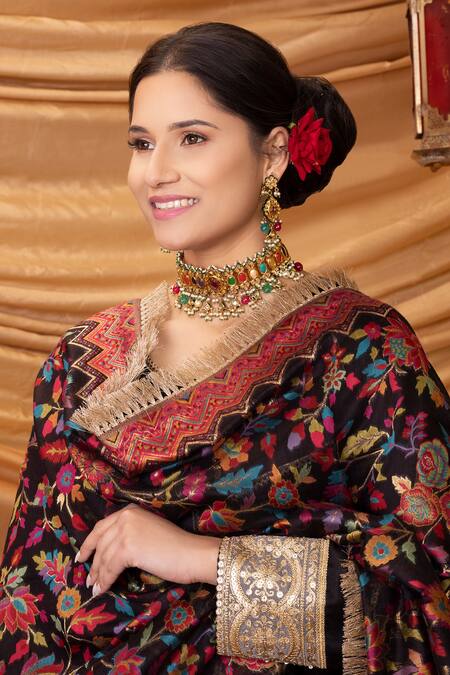 Shop Ruh Clothing Black Chanderi Dupatta Banarasi Handwoven Bipasha Kurta Set With Odhani Online at Aza Fashions Shop_Ruh Clothing_Black Chanderi Dupatta Banarasi Handwoven Bipasha Kurta Set With Odhani _Online_at_Aza_Fashions