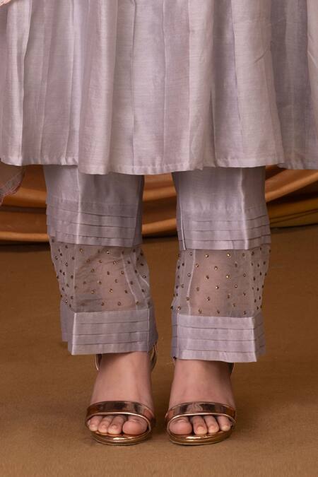 Shop_Ruh Clothing_Purple Kurta  Pant And Organza Barnali Chikankari Set _Online_at_Aza_Fashions