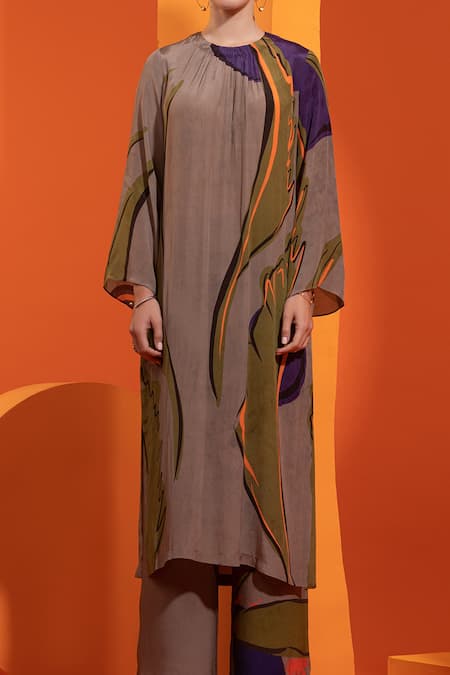 Buy Nautanky Purple Crepe Round Neck Bell Sleeve Kurta And Pant Set Buy_Nautanky_Purple Crepe Round Neck Bell Sleeve Kurta And Pant Set