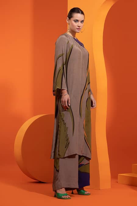 Nautanky Purple Crepe Round Neck Bell Sleeve Kurta And Pant Set at Aza Fashions Nautanky_Purple Crepe Round Neck Bell Sleeve Kurta And Pant Set _at_Aza_Fashions