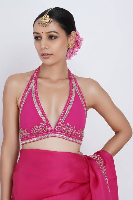 Rashi Jain_Pink Viscose Georgette, Satin Silk Organza Sequin, Gullal Saree With Blouse _at_Aza_Fashions