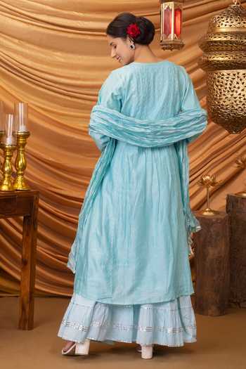 Shop Ruh Clothing Blue Kurta Chanderi Sharara Dupatta Silk Fazalya Set at Aza Fashions Shop_Ruh Clothing_Blue Kurta Chanderi Sharara Dupatta Silk Fazalya Set_at_Aza_Fashions
