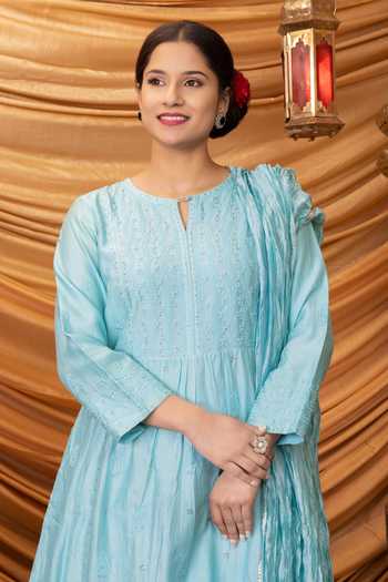 Buy Ruh Clothing Blue Kurta Chanderi Sharara Dupatta Silk Fazalya Set Online at Aza Fashions Buy_Ruh Clothing_Blue Kurta Chanderi Sharara Dupatta Silk Fazalya Set_Online_at_Aza_Fashions