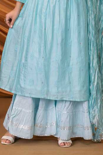 Shop Ruh Clothing Blue Kurta Chanderi Sharara Dupatta Silk Fazalya Set Online at Aza Fashions Shop_Ruh Clothing_Blue Kurta Chanderi Sharara Dupatta Silk Fazalya Set_Online_at_Aza_Fashions