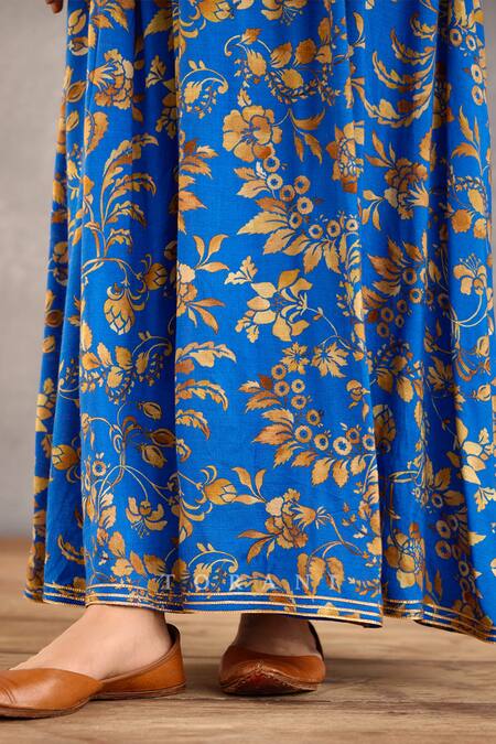 Torani_Blue Silk Round Neck Rang Shyam Amrut Maxi Dress _at_Aza_Fashions