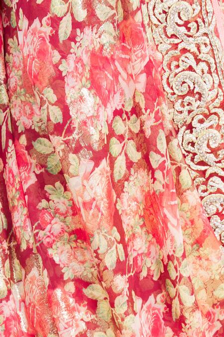 Shop_Pallavi Jaikishan_Maroon Chiffon Lurex Embroidered Saree_Online_at_Aza_Fashions