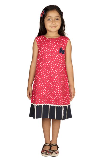 Buy Ribbon Candy Red Cotton Floral Print Dress With Hairpins Online at Aza Fashions Buy_Ribbon Candy_Red Cotton Floral Print Dress With Hairpins_Online_at_Aza_Fashions