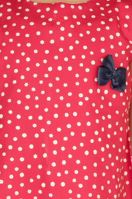 Ribbon Candy Red Cotton Floral Print Dress With Hairpins at Aza Fashions Ribbon Candy_Red Cotton Floral Print Dress With Hairpins_at_Aza_Fashions